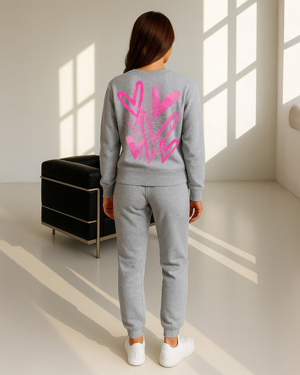 Hot Pink Scattered Hearts Printed Sweatshirt Tracksuit Adult
