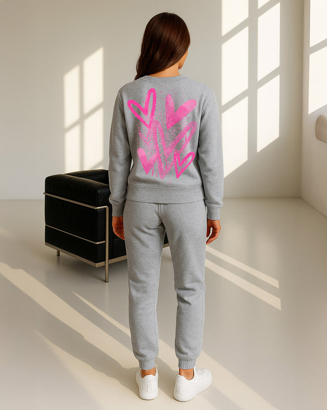 Hot Pink Scattered Hearts Printed Sweatshirt Tracksuit Adult