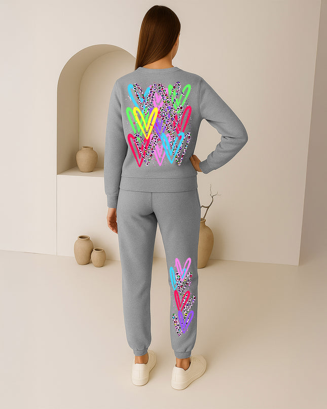 Bright Multicolour Leopard Print Hearts Printed Sweatshirt Tracksuit Adult