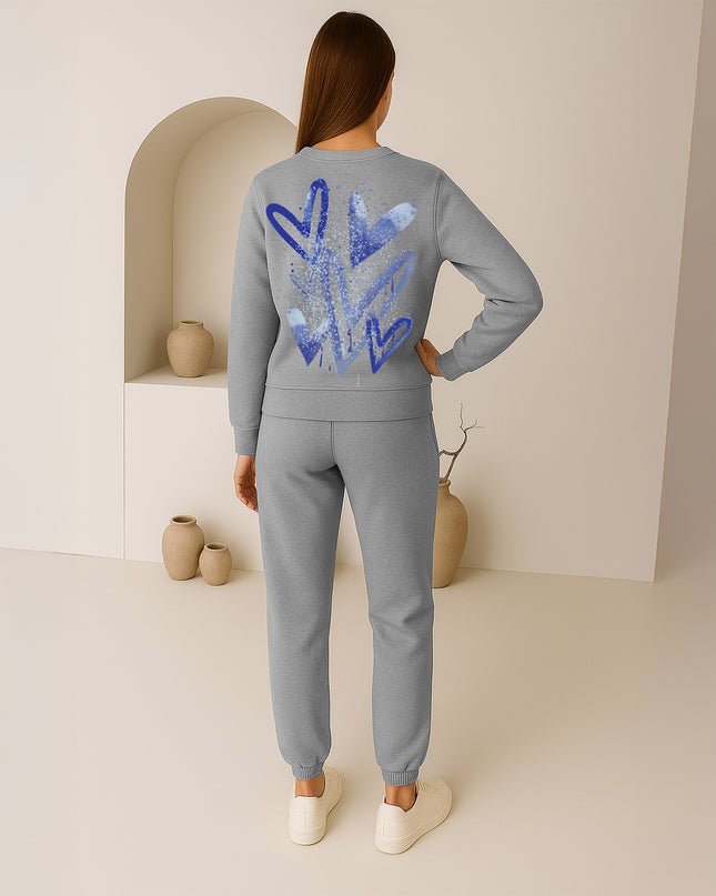 Blue Scattered Hearts Printed Sweatshirt Tracksuit Adult