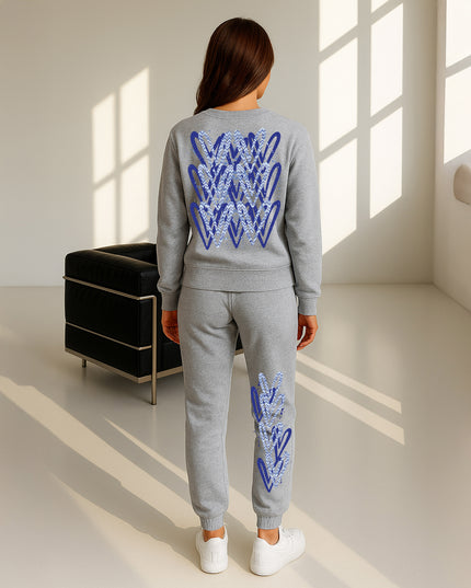 Blue Zig Zag Hearts Printed Sweatshirt Tracksuit Adult