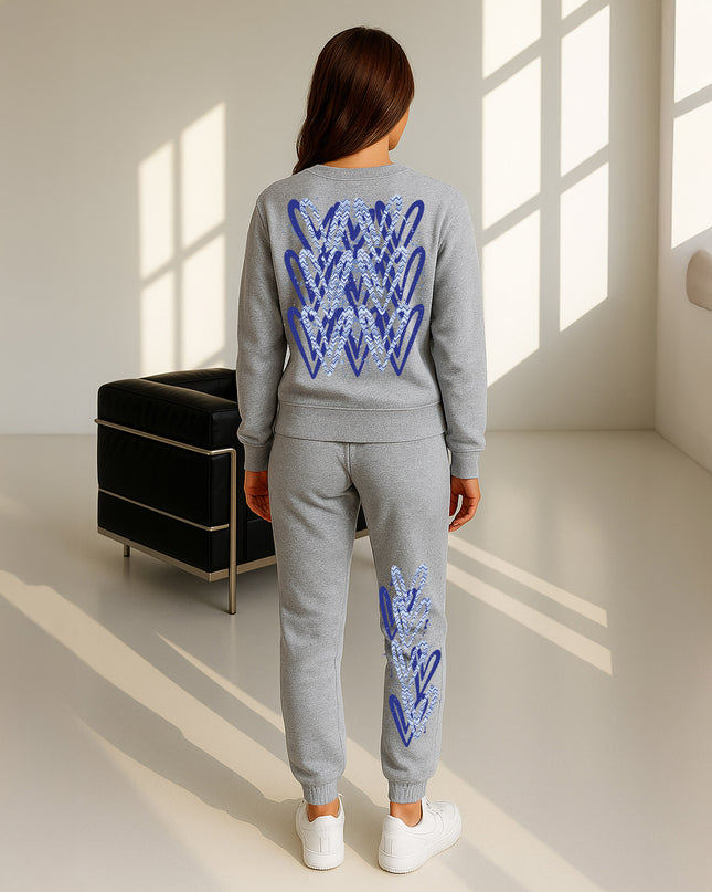 Blue Zig Zag Hearts Printed Sweatshirt Tracksuit Adult