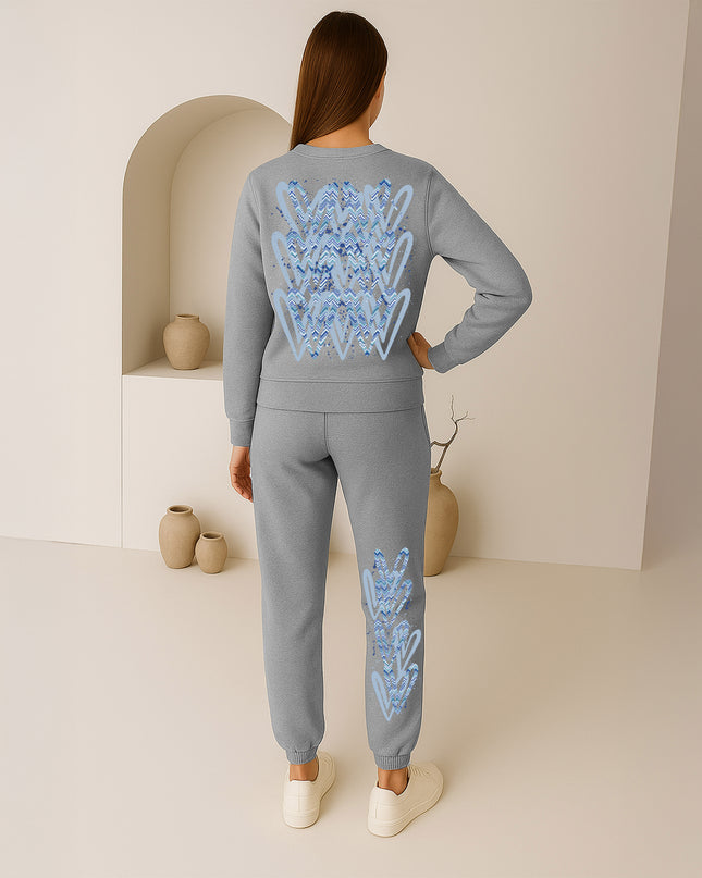 Light Blue Zig Zag Hearts Printed Sweatshirt Tracksuit Adult