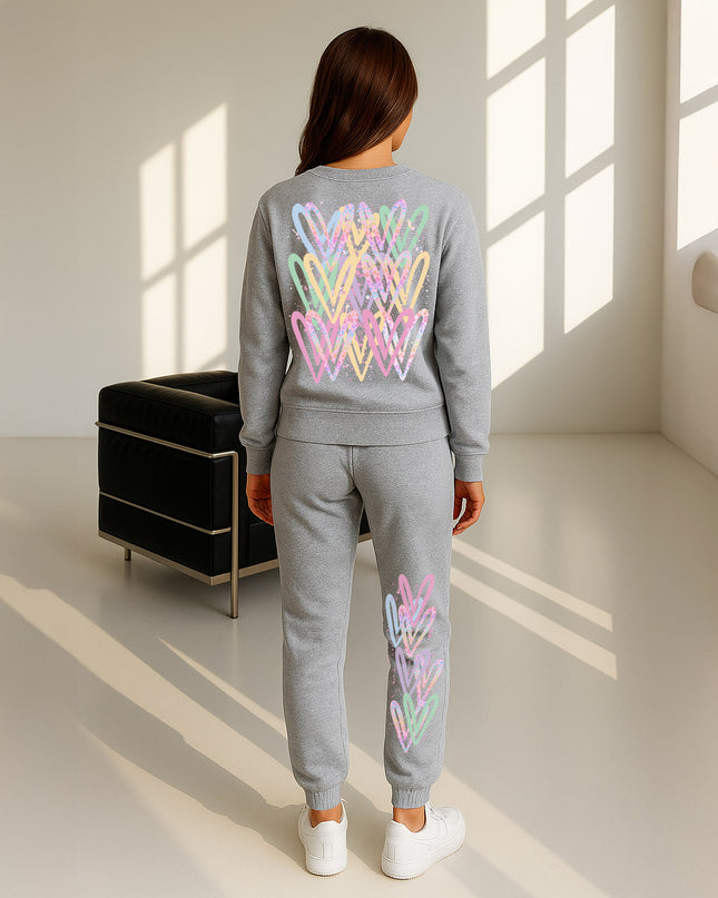 Pastel Leopard Print Hearts Printed Sweatshirt Tracksuit Adult