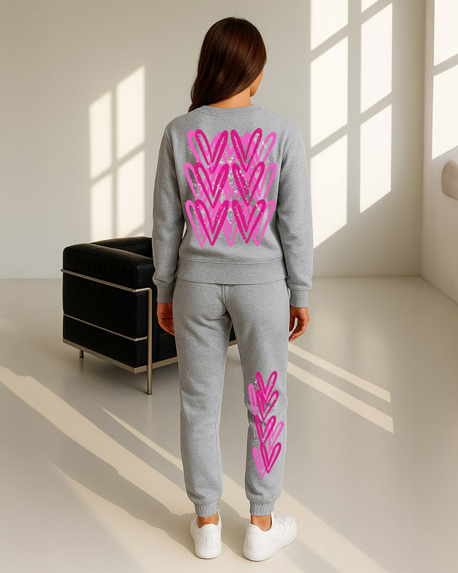 Hot Pink Hearts Printed Sweatshirt Tracksuit Adult