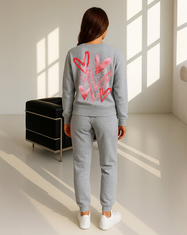 Red Scattered Hearts Printed Sweatshirt Tracksuit Adult