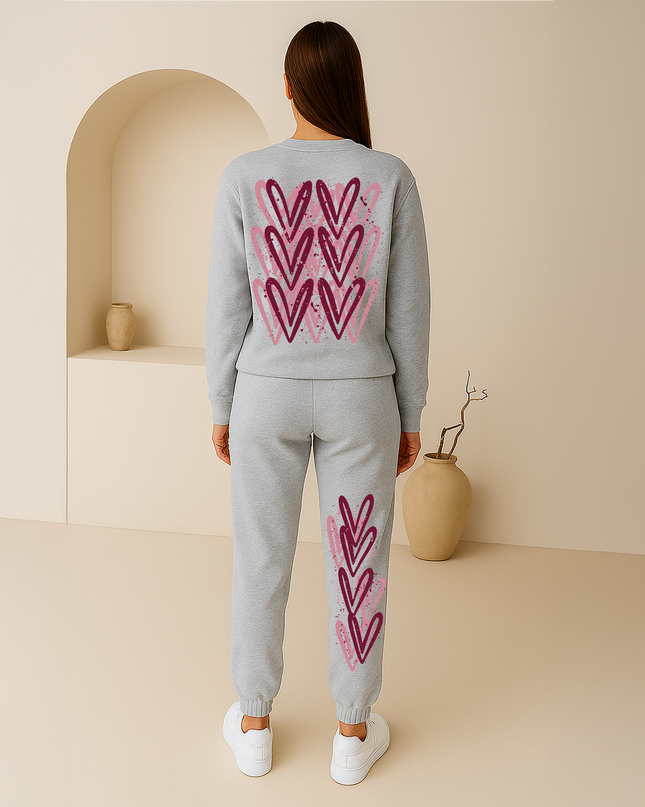 Burgundy Hearts Printed Sweatshirt Tracksuit Kids