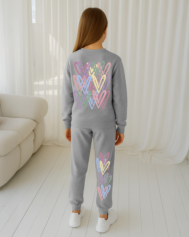 Dark Pastel Hearts Printed Sweatshirt Tracksuit Kids