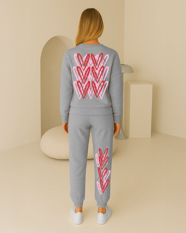 Pink & Red Hearts Printed Sweatshirt Tracksuit Adult