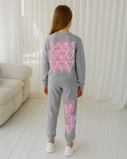 Pink Zig Zag Hearts Printed Sweatshirt Tracksuit Kids