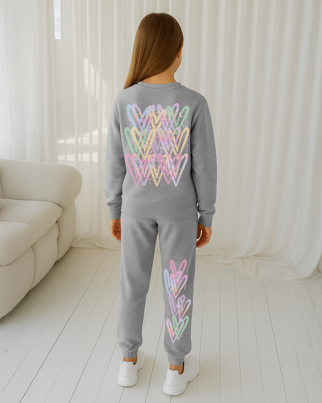 Pastel Leopard Hearts Printed Sweatshirt Tracksuit Kids