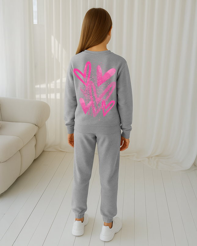 Hot Pink Scatter Hearts Printed Sweatshirt Tracksuit Kids