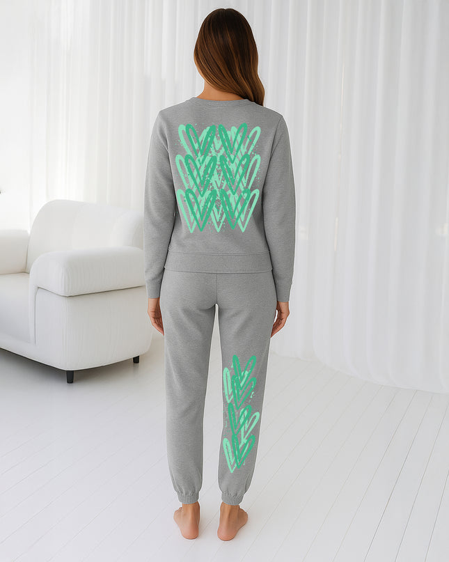 Green Hearts Printed Sweatshirt Tracksuit Adult