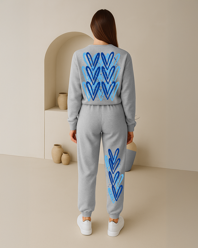 Blue Hearts Printed Sweatshirt Tracksuit Kids