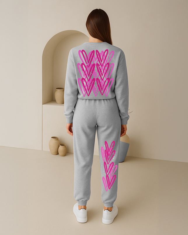 Hot Pink Hearts Printed Sweatshirt Tracksuit Kids
