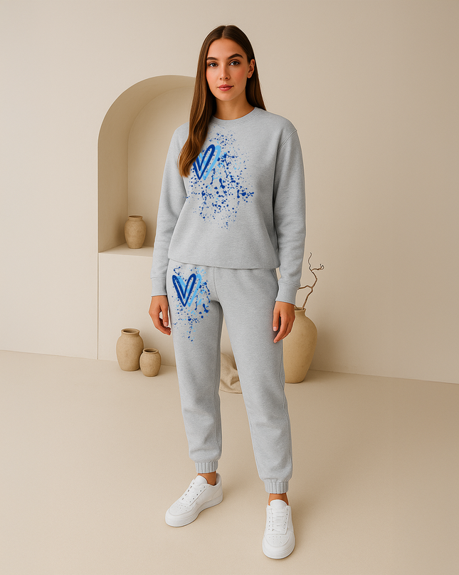 Blue Hearts Printed Sweatshirt Tracksuit Kids