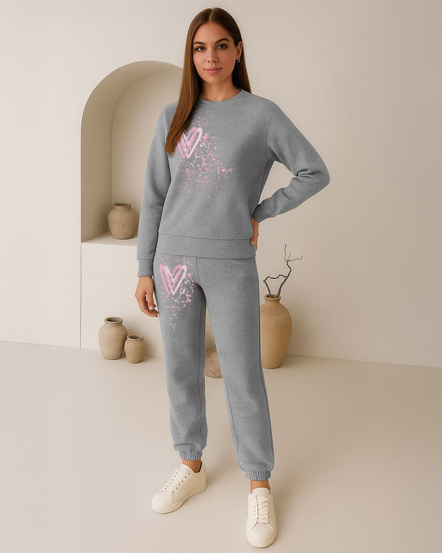 Pink Hearts Printed Sweatshirt Tracksuit Adult