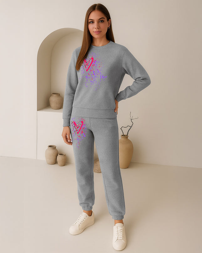 Bright Multicolour Leopard Print Hearts Printed Sweatshirt Tracksuit Adult