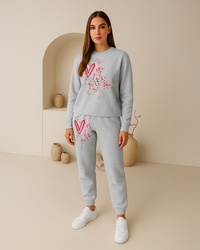 Pink/Red Hearts Printed Sweatshirt Tracksuit Kids