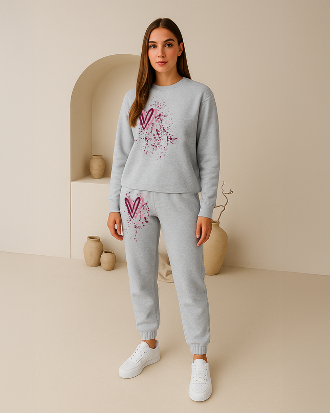 Burgundy Hearts Printed Sweatshirt Tracksuit Kids