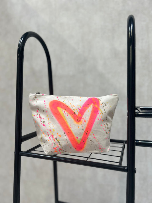 Neon Heart Sprayed Toiletry Bag