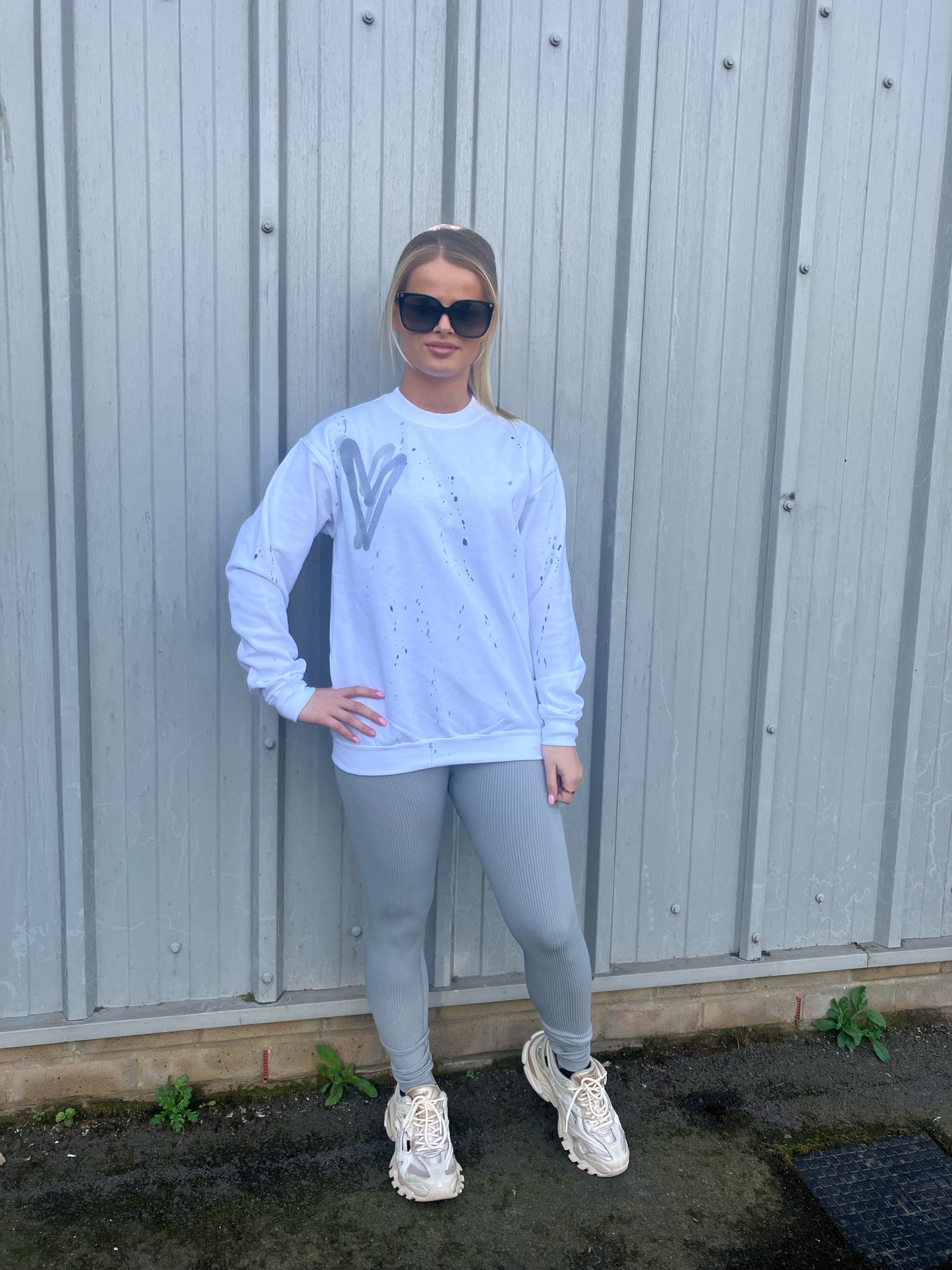 Grey Heart Sweatshirt And Legging Set