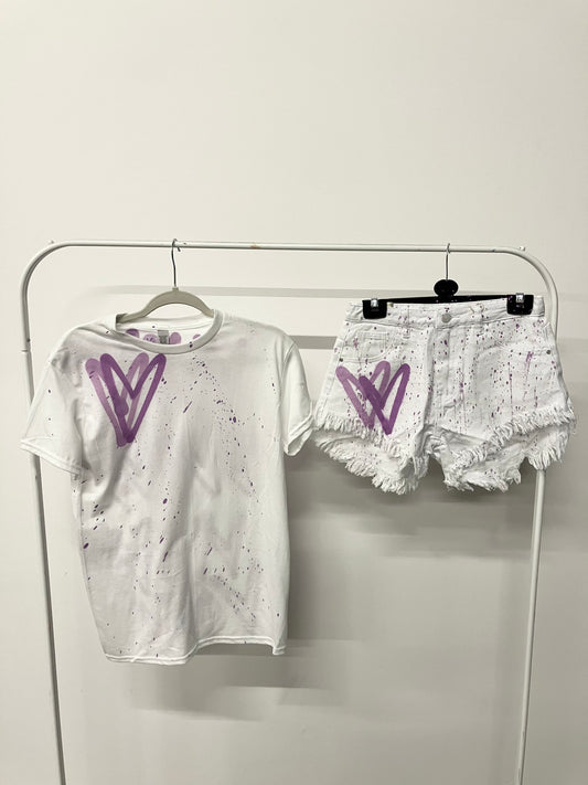 Lilac Heart T-Shirt And Denim Short Set
