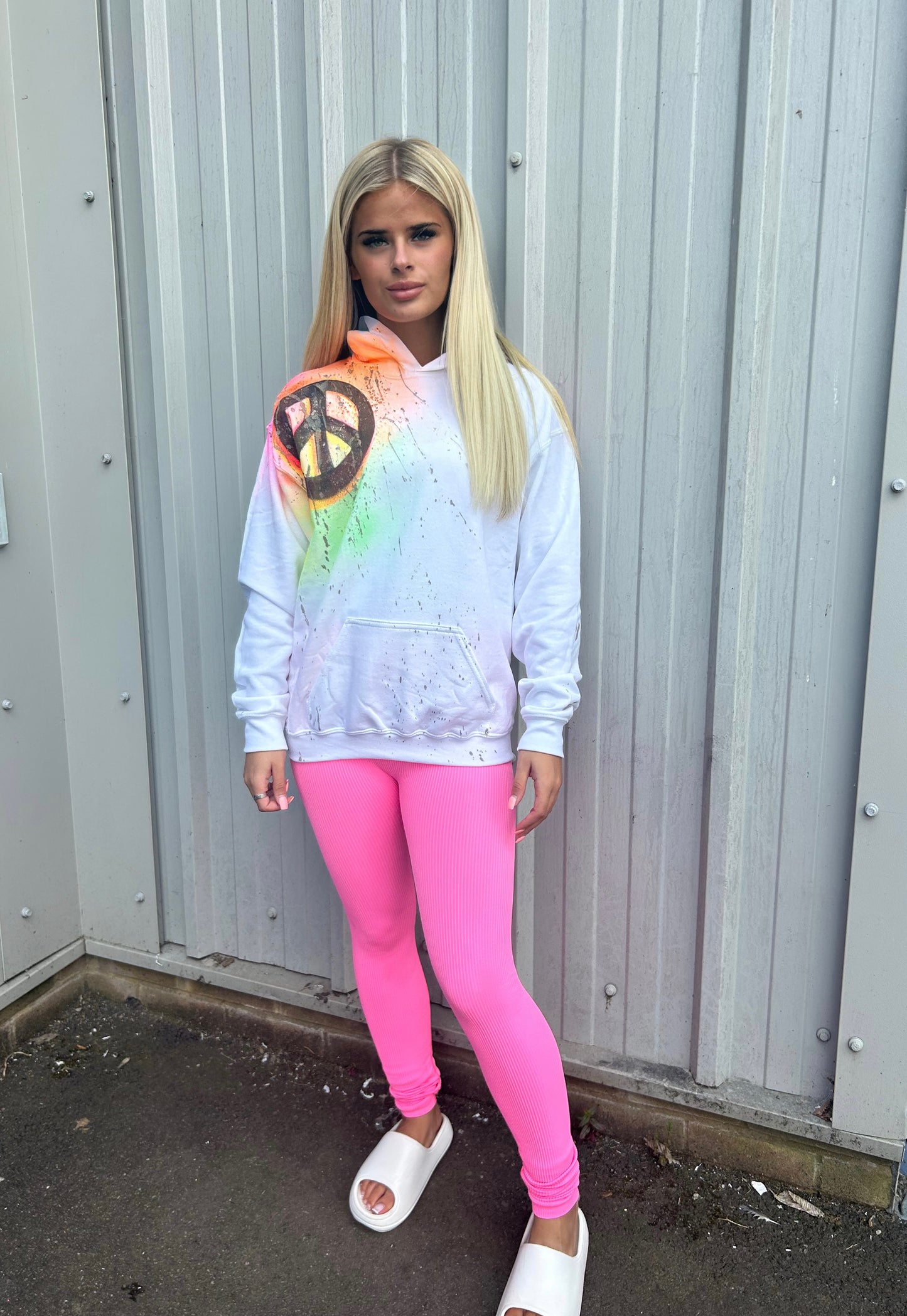 Neon Peace Spray Hoodie And Legging Set