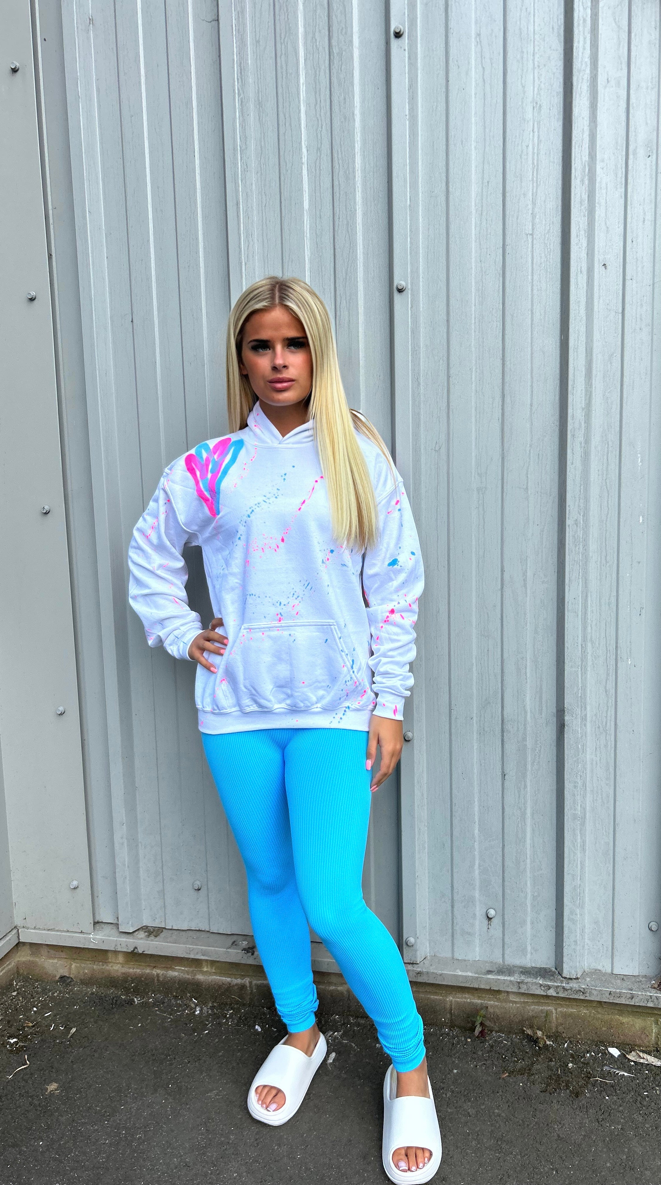 Pink and 2025 blue heart hoodie