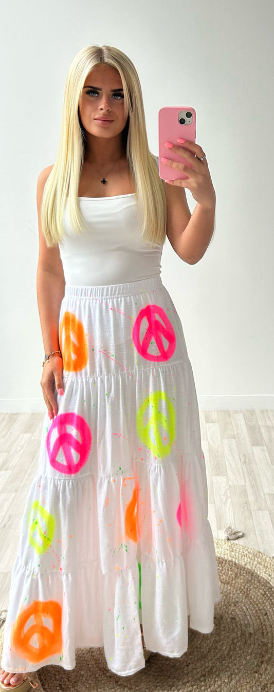 White Peace Maxi Skirt