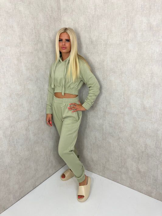 Cropped Hooded Tracksuit Sage Green
