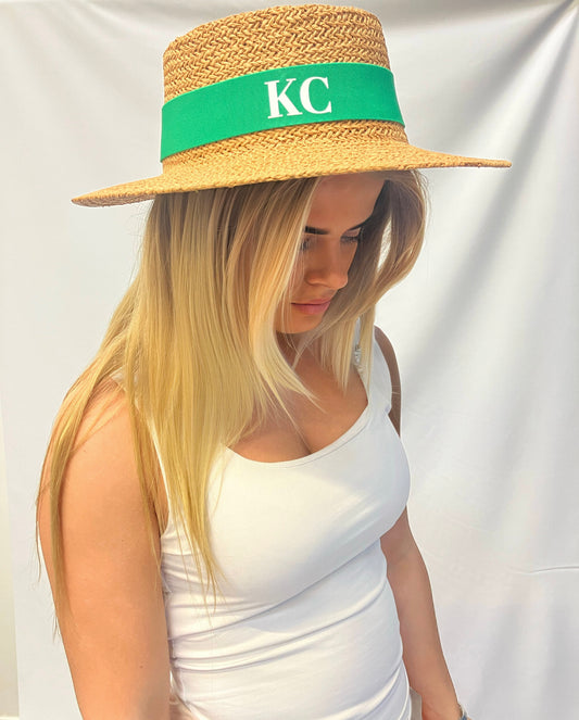 Personalised Straw Beach Hat Green Band