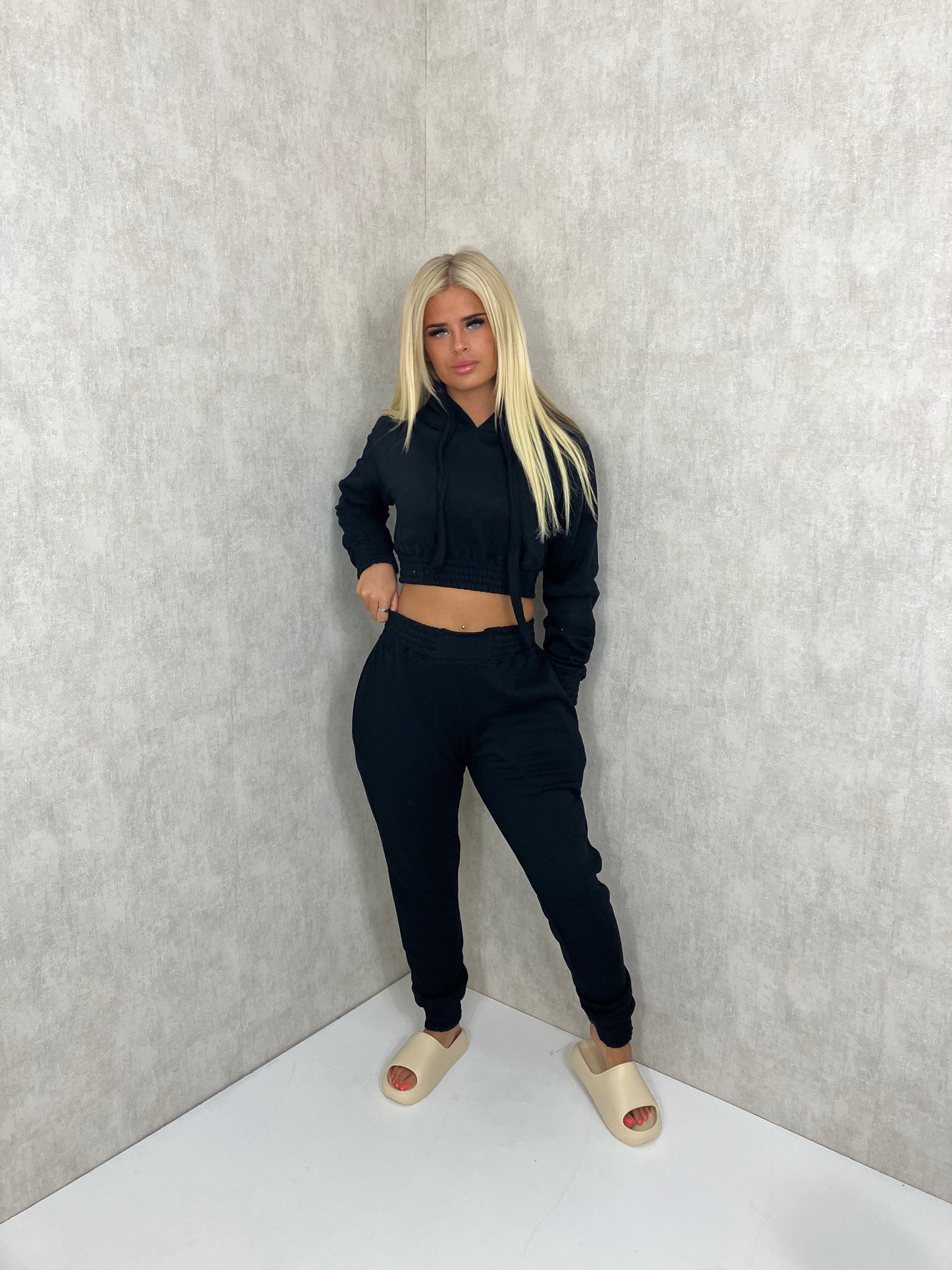 Cropped Hooded Tracksuit Black