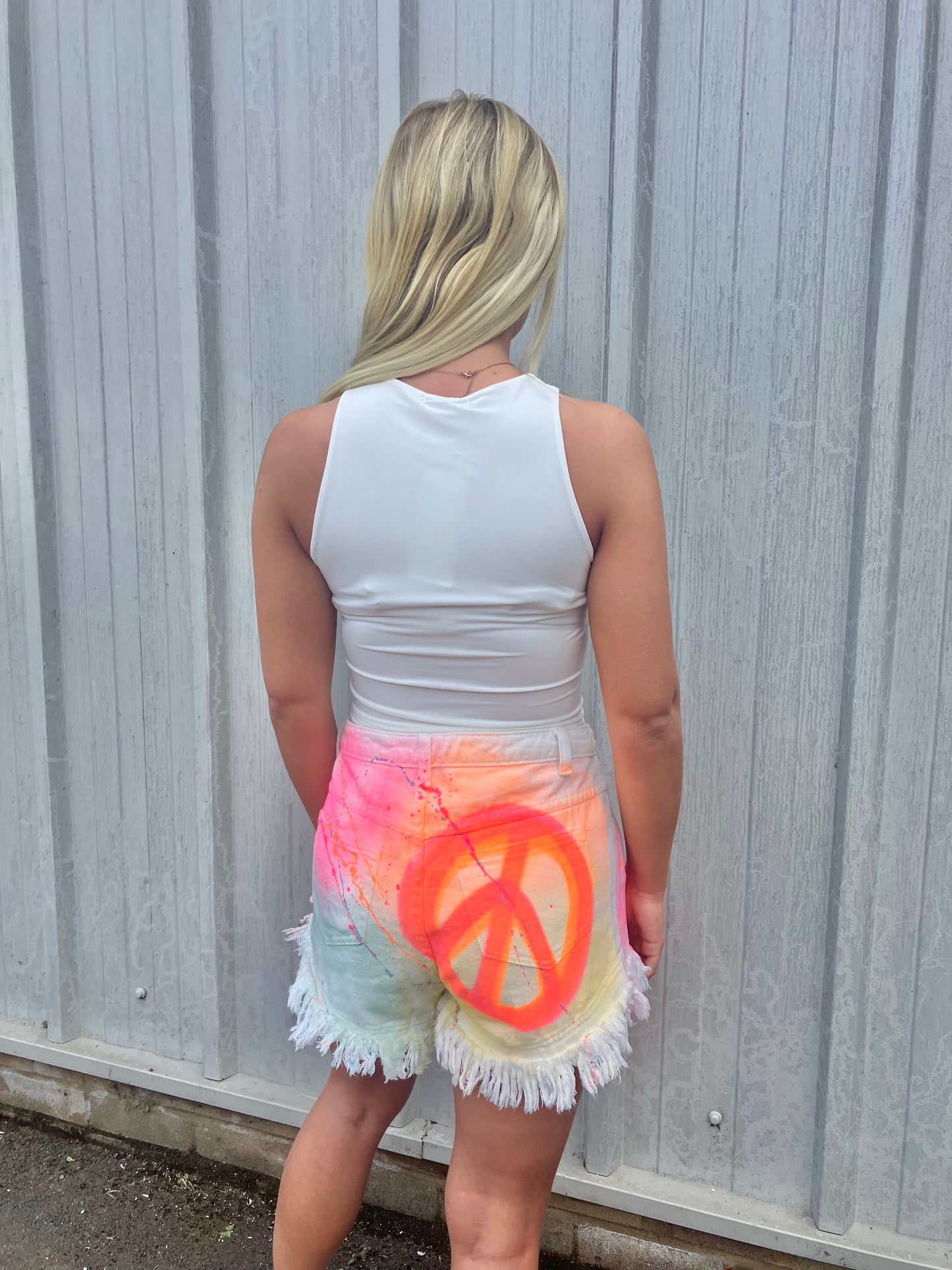 Summer Spray Peace SprayedDenim Shorts