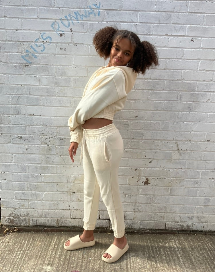 Kids Cropped Zip Up Tracksuit Cream