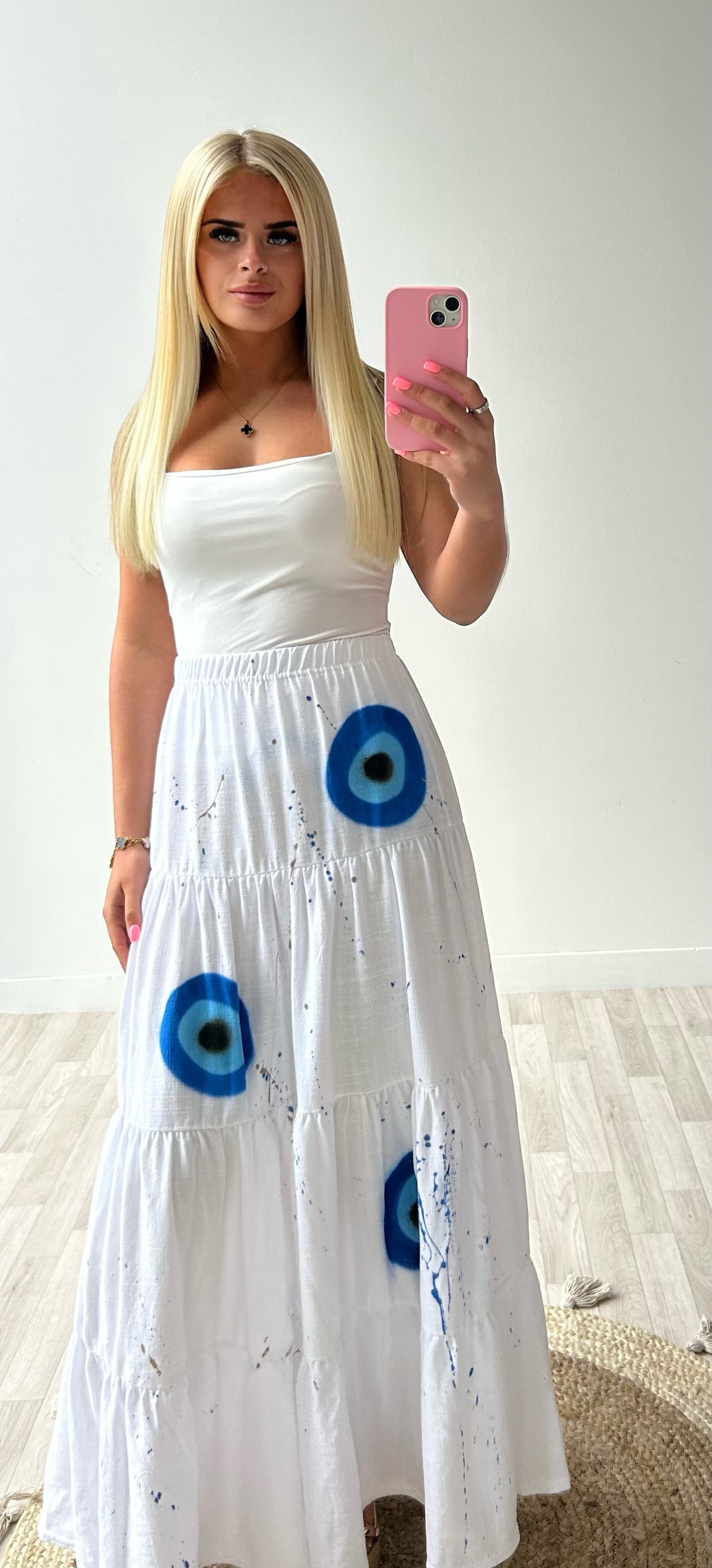 White Evil Eye Maxi Skirt
