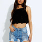 Distressed Knitted Crop Top Black