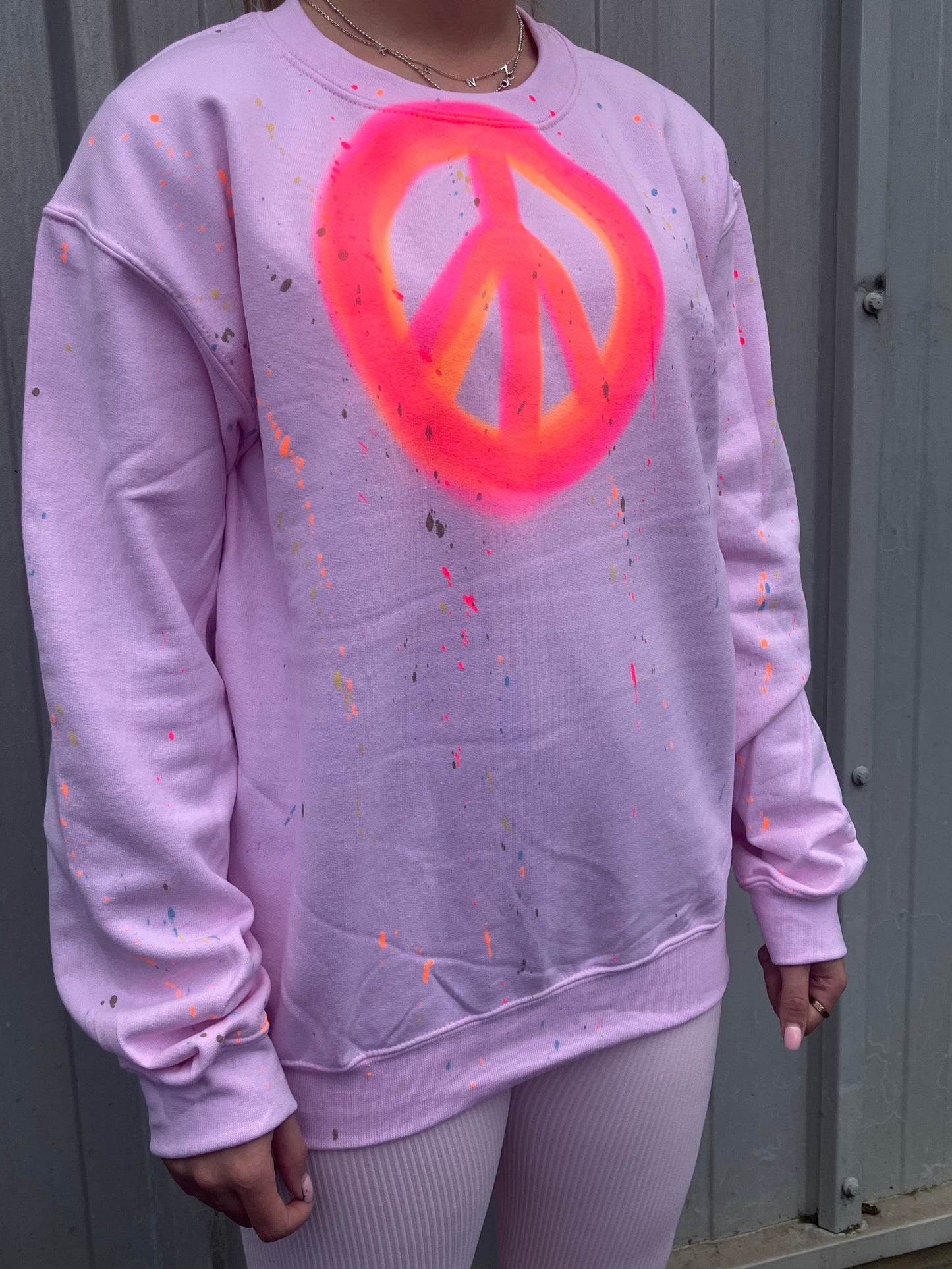 Pink Neon Peace Sweatshirt And Legging Set