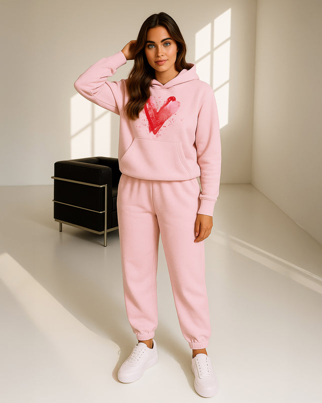 Red Scattered Hearts Printed Hooded Tracksuit Adult