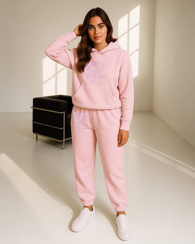 Pastel Zig Zag Hearts Printed Hooded Tracksuit Adult