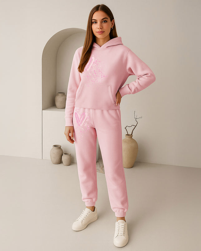 Pink Hearts Printed Hooded Tracksuit Adult