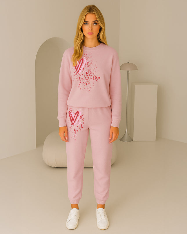 Pink & Red Hearts Printed Sweatshirt Tracksuit Adult