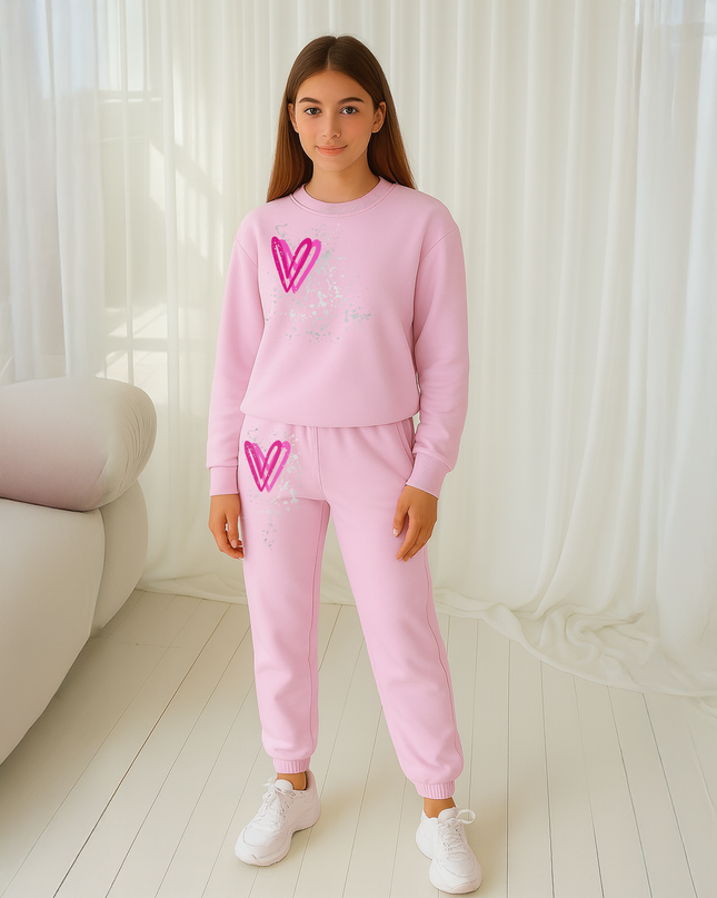 Hot Pink Hearts Printed Sweatshirt Tracksuit Kids