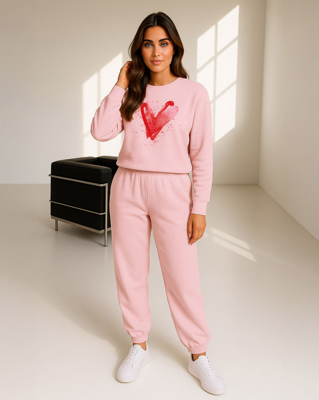Red Scattered Hearts Printed Sweatshirt Tracksuit Adult