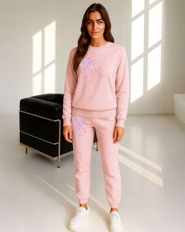 Pastel Leopard Print Hearts Printed Sweatshirt Tracksuit Adult
