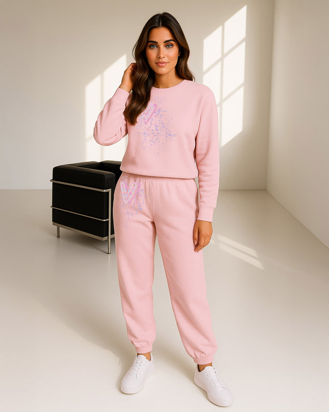 Pastel Zig Zag Hearts Printed Sweatshirt Tracksuit Adult