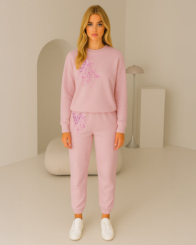Dark Pink Zig Zag Hearts Printed Sweatshirt Tracksuit Adult