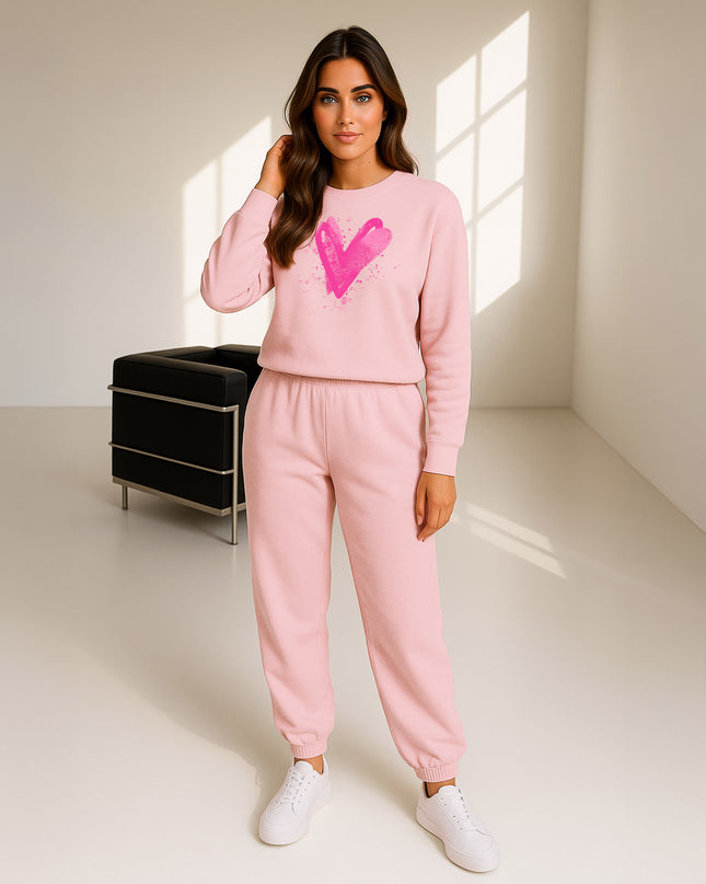 Hot Pink Scattered Hearts Printed Sweatshirt Tracksuit Adult