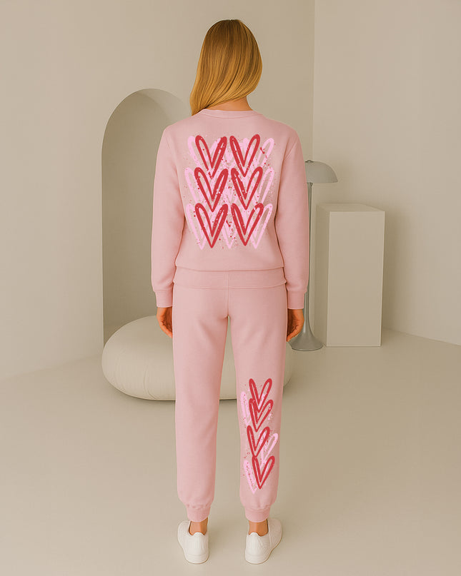 Pink & Red Hearts Printed Sweatshirt Tracksuit Adult