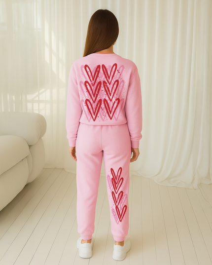 Pink/Red Hearts Printed Sweatshirt Tracksuit Kids